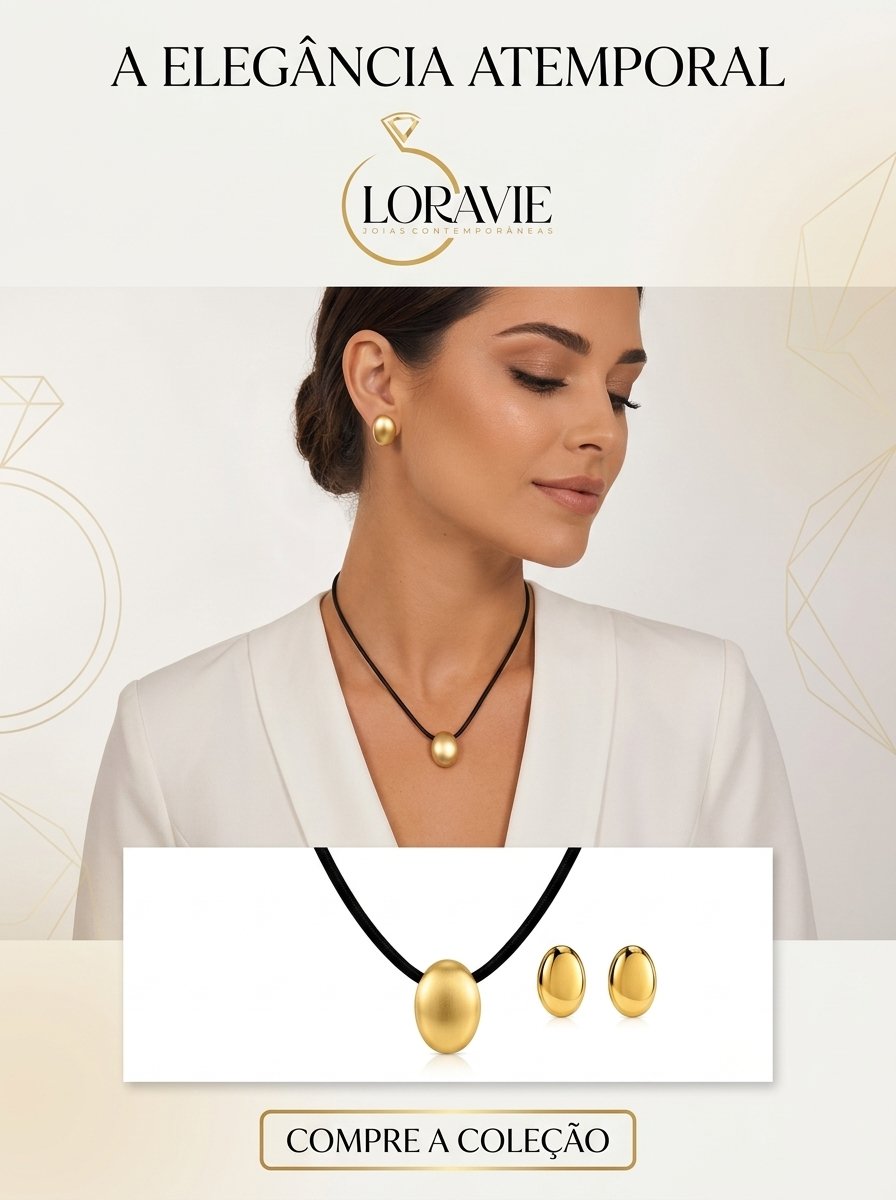 Conjunto Colar Couro e Brinco Polido